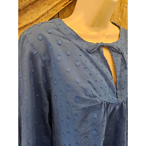 J crew size large women's Textured polka dot 3/4 sleeve blouse blue - Picture 2 of 8